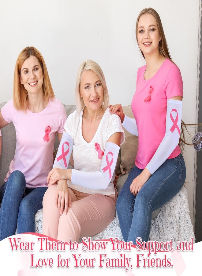 Zhehao 18 Pairs Breast Cancer Awareness Sleeves Pink Ribbon Arm Sleeves Compression Sports Cooling Arm Sleeves for Women(White, Large) - Image 4